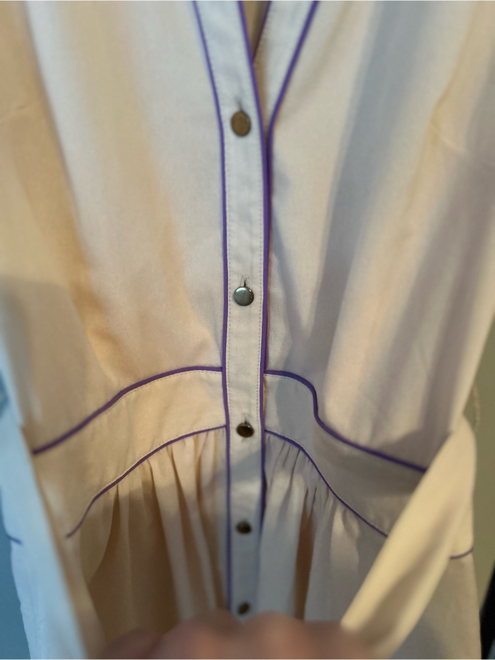 ✌️4 for $20✌️ Pink martini Shirt Dress with Contrast Piping in Light Beige - Picture 9 of 15